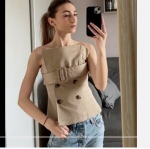 zara gabardine belted bustier top sz xl